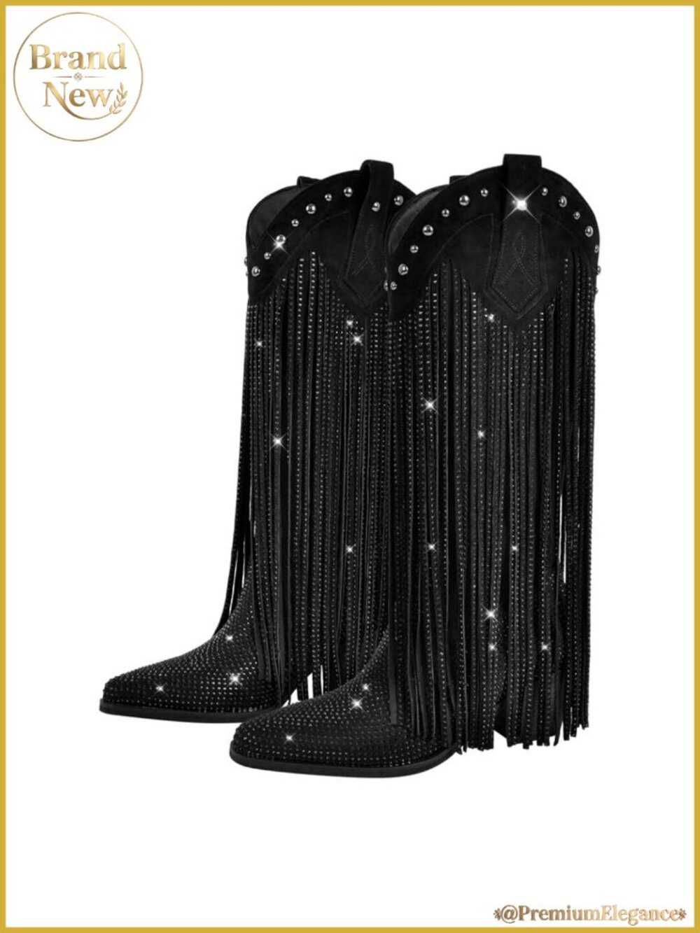 Rhinestone Fringe Cowgirl Boots Knee High Western Tassel